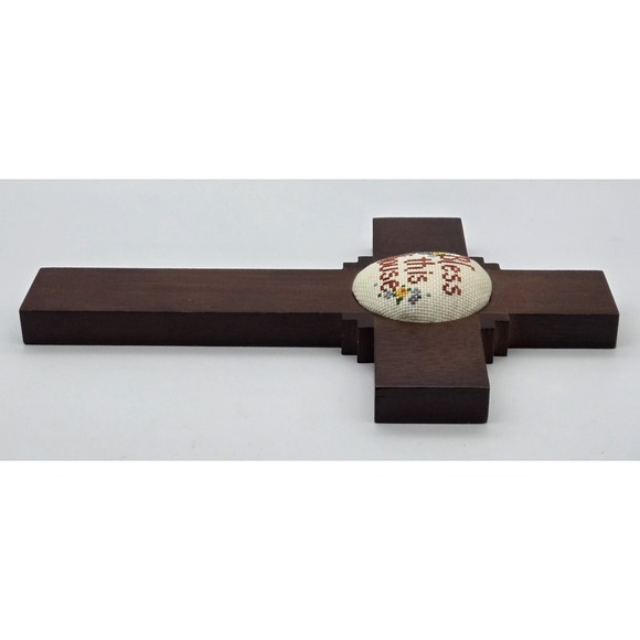 The Creative Circle Wooden Cross Stitch Bless This House Wall Decor Home 1980s - Picture 4 of 9